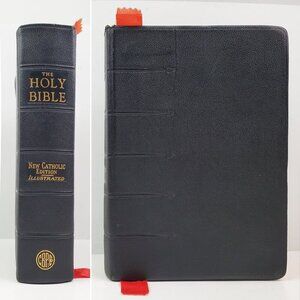 Holy Bible New Catholic Edition Illustrated Vintage 1954 Gold Gilded Leather